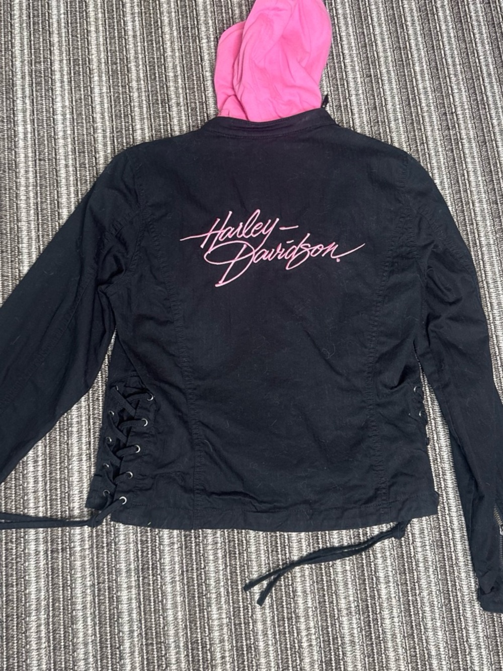 Harley-Davidson Black Jacket with Pink Hooded Liner - Picture 5 of 7